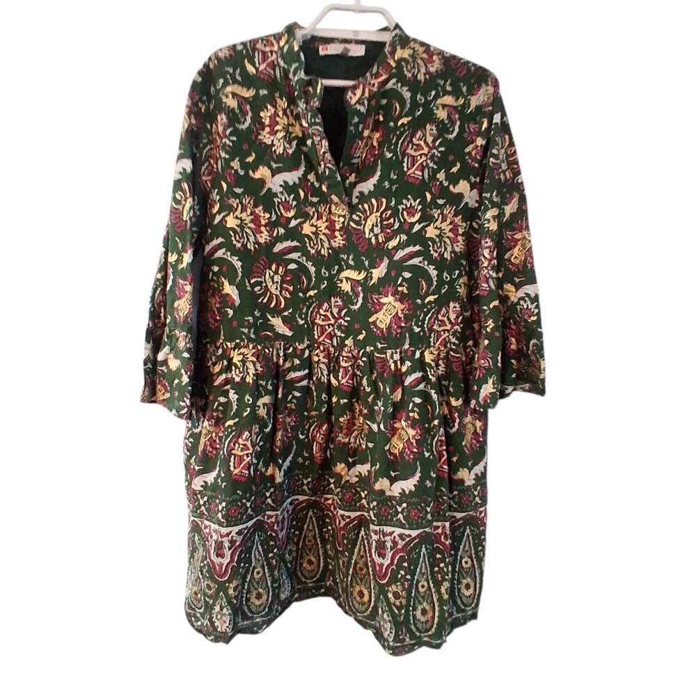 Jude Connally Faith dress womens Small cotton pockets mini green gold